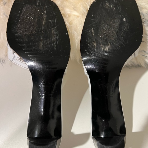 Stuart Wietzman White Leather with Black Heeled Slip On  Sandals Size 8.5 - Picture 10 of 11